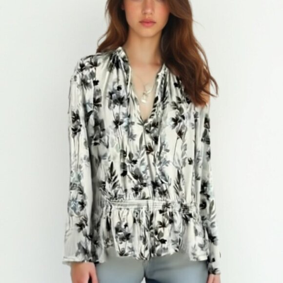 ❤️ White House black market Floral Print Women's Top L - Picture 1 of 11